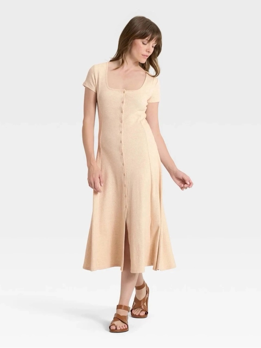 Universal Thread Cream Button-Front Midi Dress